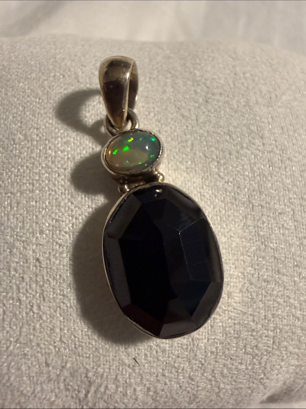 Sterling Silver Black Speinel and Opal Pendant